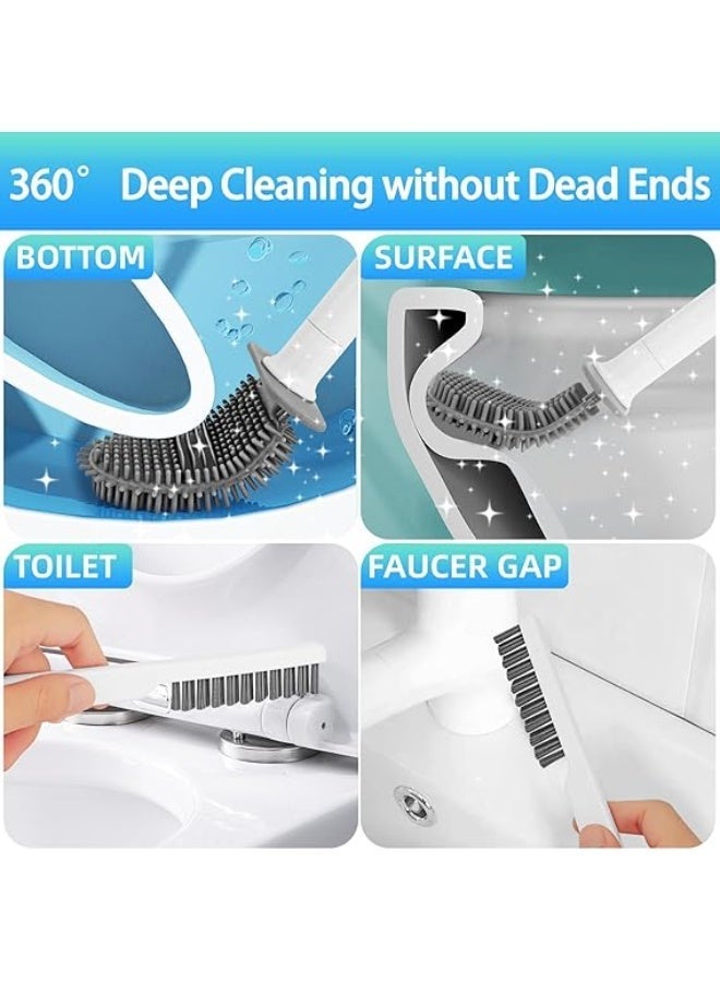 Toilet Brush and Holder Set - Flexible Toilet Bowl Brush Head with Silicone Bristles, Wall Mounted Toilet Brush-Anti-Roll, Anti-Drip Design (White) - Image 2